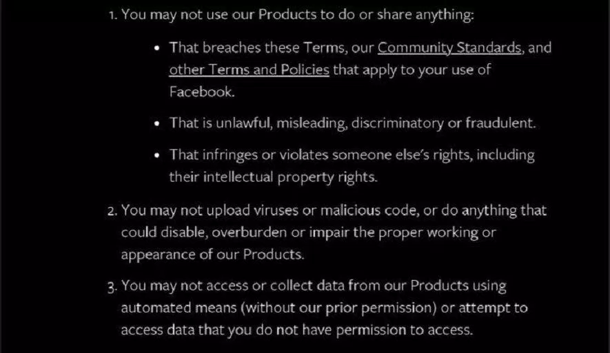 Các hành vi bị cấm theo quy định của Facebook (Ảnh: Internet).