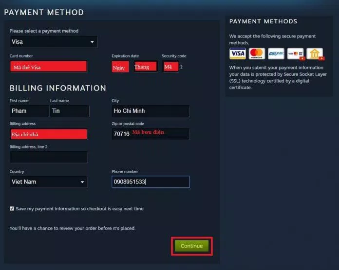 Điền thông tin để nạp tiền vào Steam (Ảnh: BlogAnChoi). Điền thông tin để nạp tiền vào Steam (Ảnh: BlogAnChoi).