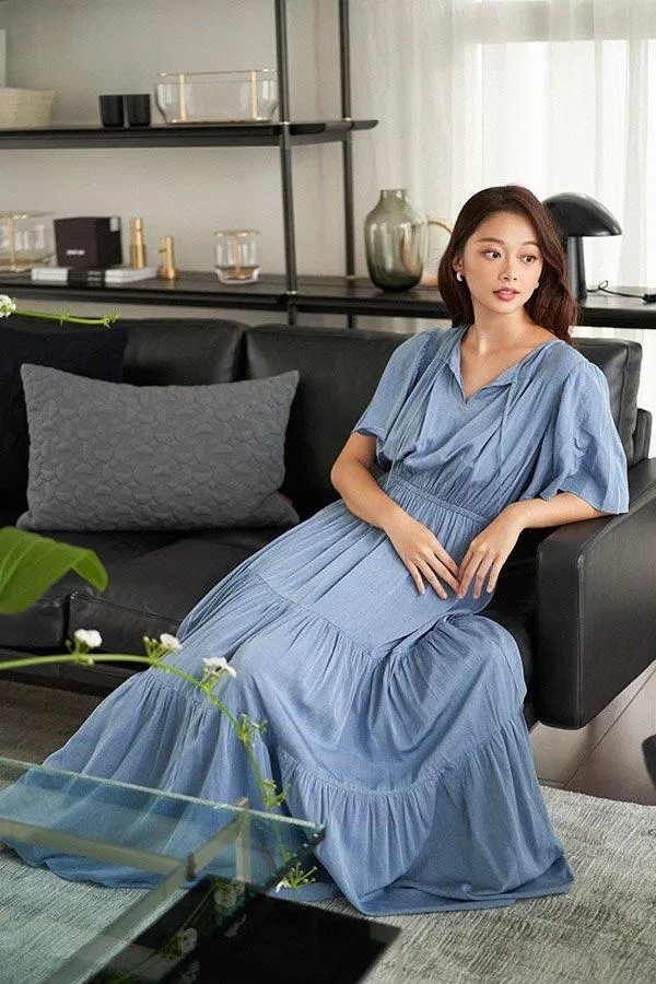 Đầm maxi Blue Tie Waist