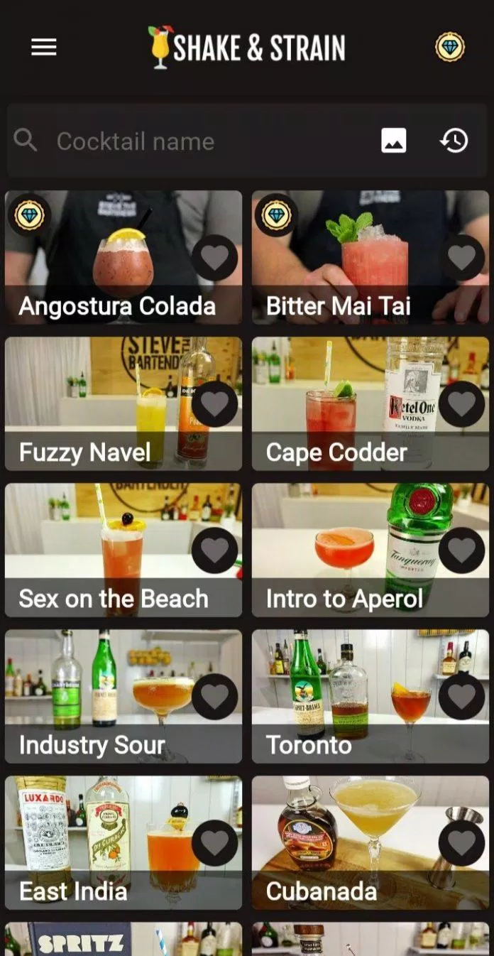 Tìm kiếm các loại cocktail theo tên gọi (Ảnh: Internet).