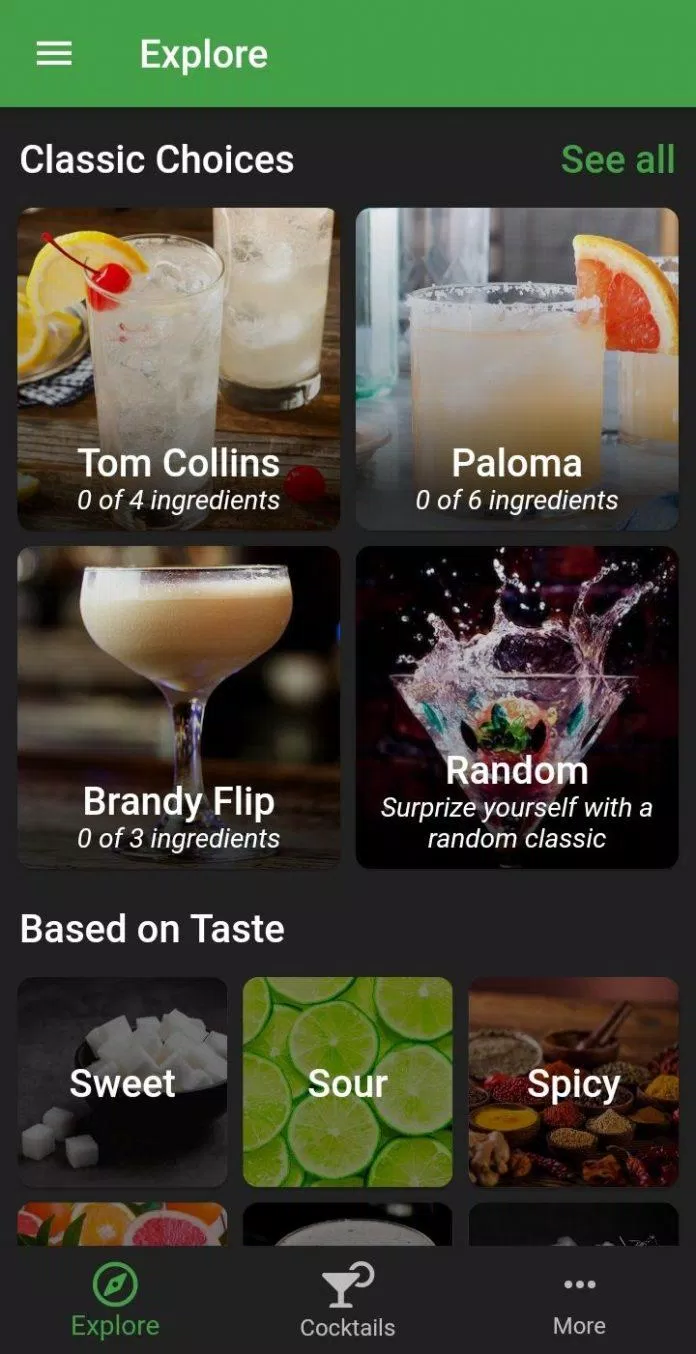 Các loại cocktail được xếp thành từng mục (Ảnh: Internet).
