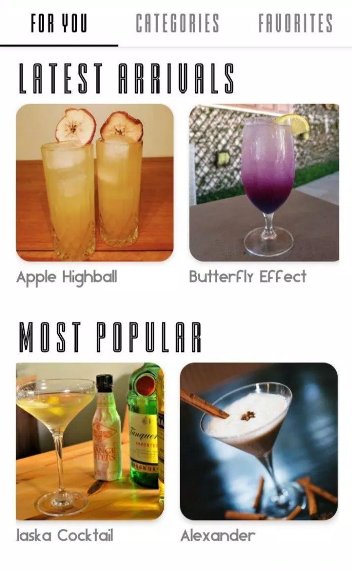Các loại cocktail được ứng dụng đề xuất cho bạn (Ảnh: Internet).