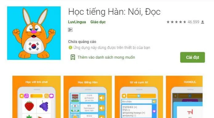 App học tiếng Hàn miễn phí Luvlingua Học tiếng Hàn: Nói, Đọc (Ảnh: Internet). App học tiếng Hàn miễn phí Luvlingua Học tiếng Hàn: Nói, Đọc (Ảnh: Internet).