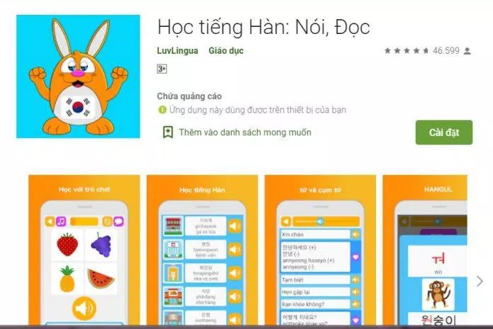 App học tiếng Hàn miễn phí Luvlingua Học tiếng Hàn: Nói, Đọc (Ảnh: Internet).