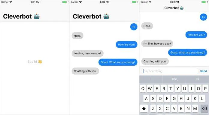 Cleverbot sở hữu giao diện tương tự như một ứng dụng nhắn tin thông thường (Ảnh: Internet). Cleverbot sở hữu giao diện tương tự như một ứng dụng nhắn tin thông thường (Ảnh: Internet).