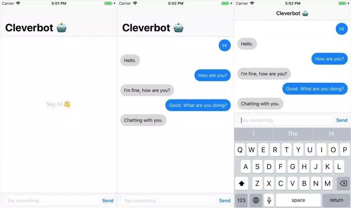 Cleverbot sở hữu giao diện tương tự như một ứng dụng nhắn tin thông thường (Ảnh: Internet).