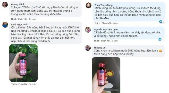 Đánh giá về collagen nước DHC của hội chị em trên các nhóm làm đẹp.