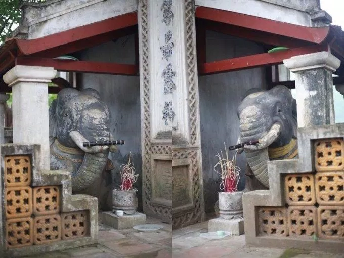Đôi voi đá ở đền Voi Phục (Ảnh: Internet).