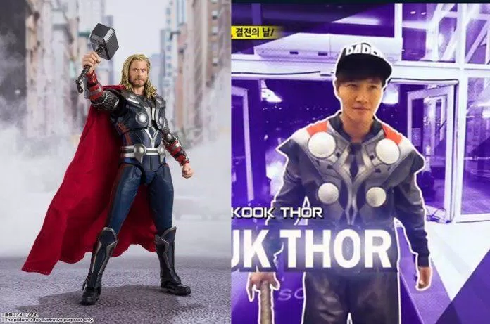 Kim Jong Kook trong vai Thor: Hét to triệu tập sức mạnh sẽ làm cho đối phương mất tầm nhìn vì những tia sét . (Ảnh: Internet).