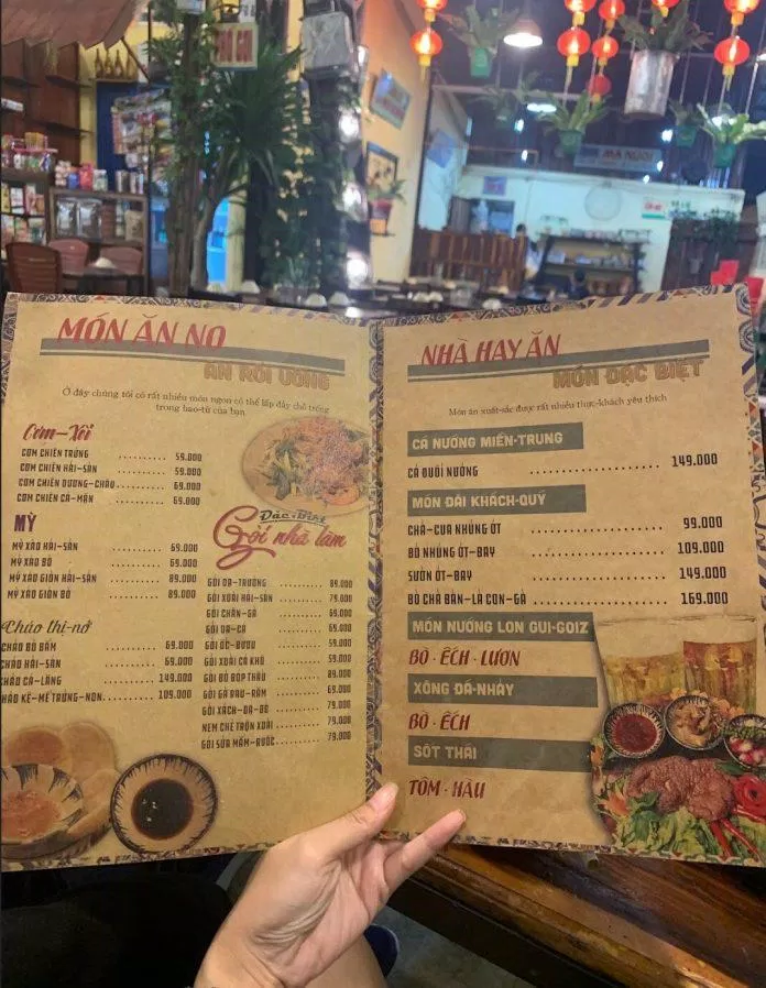 Menu của quán, (Ảnh: Internet)