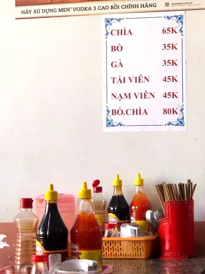 Menu của quán. (Ảnh: Internet)