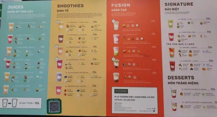 Menu của quán, (Ảnh: Internet)
