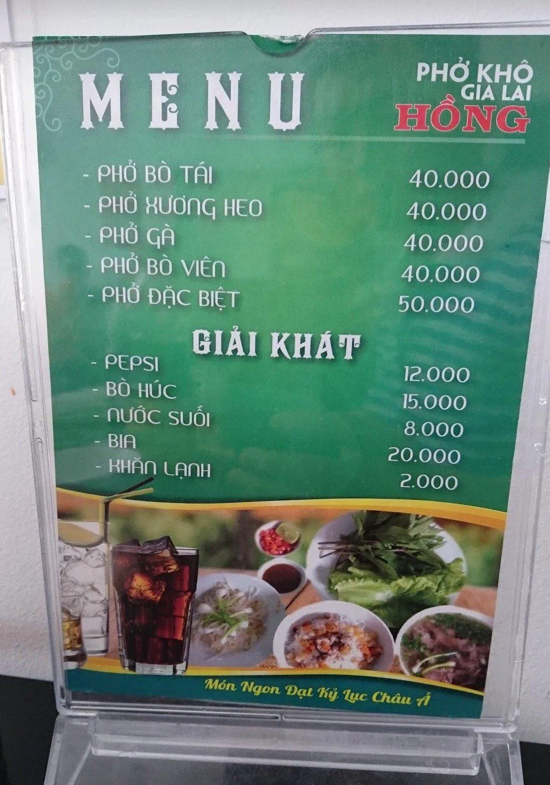 Menu của quán, (Ảnh: Internet)
