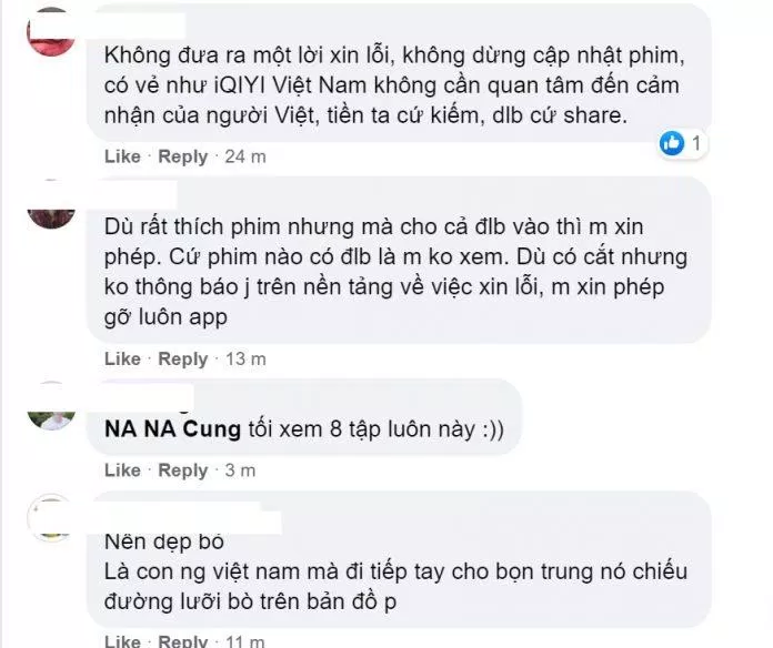 iQiyi không đưa ra bất cứ động thái nào, còn xóa hết các bình luận phản đối trên Fanpage. (Ảnh: BlogAnChoi)