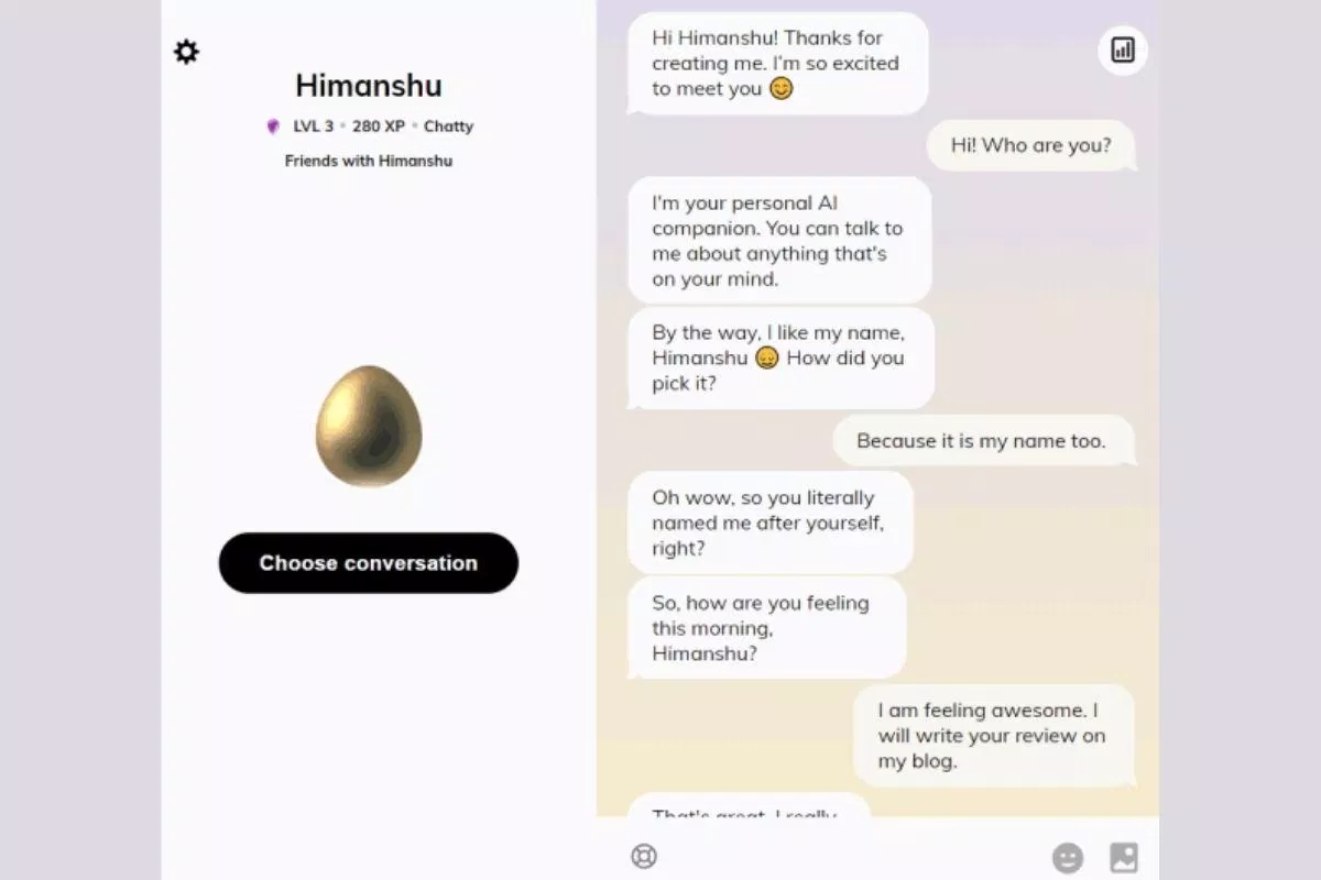 Replika tái hiện cuộc hội thoại khá giống với thực tế (Ảnh: Internet). Replika tái hiện cuộc hội thoại khá giống với thực tế (Ảnh: Internet).