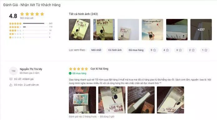 Độc giả đánh giá điểm cho tác phẩm Người Đua Diều trên Tiki (Ảnh: BlogAnChoi)