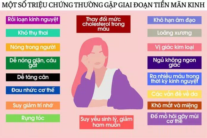 Một số triệu chứng thường gặp ở giai đoạn tiền mãn kinh (Ảnh: Internet). Một số triệu chứng thường gặp ở giai đoạn tiền mãn kinh (Ảnh: Internet).