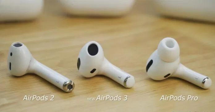So sánh ngoại hình của AirPods 3 với AirPods 2 và AirPods Pro (Ảnh: Internet). So sánh ngoại hình của AirPods 3 với AirPods 2 và AirPods Pro (Ảnh: Internet).