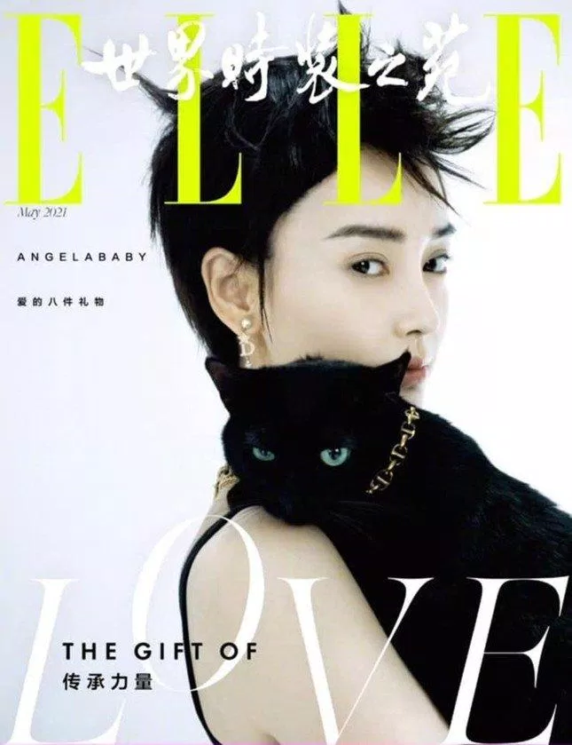 "Bà xã Huỳnh Hiểu Minh" trong tạo hình tóc tém mới lạ trên tạp chí Elle Trung Quốc số ra tháng 5/2021 (Ảnh: Internet)