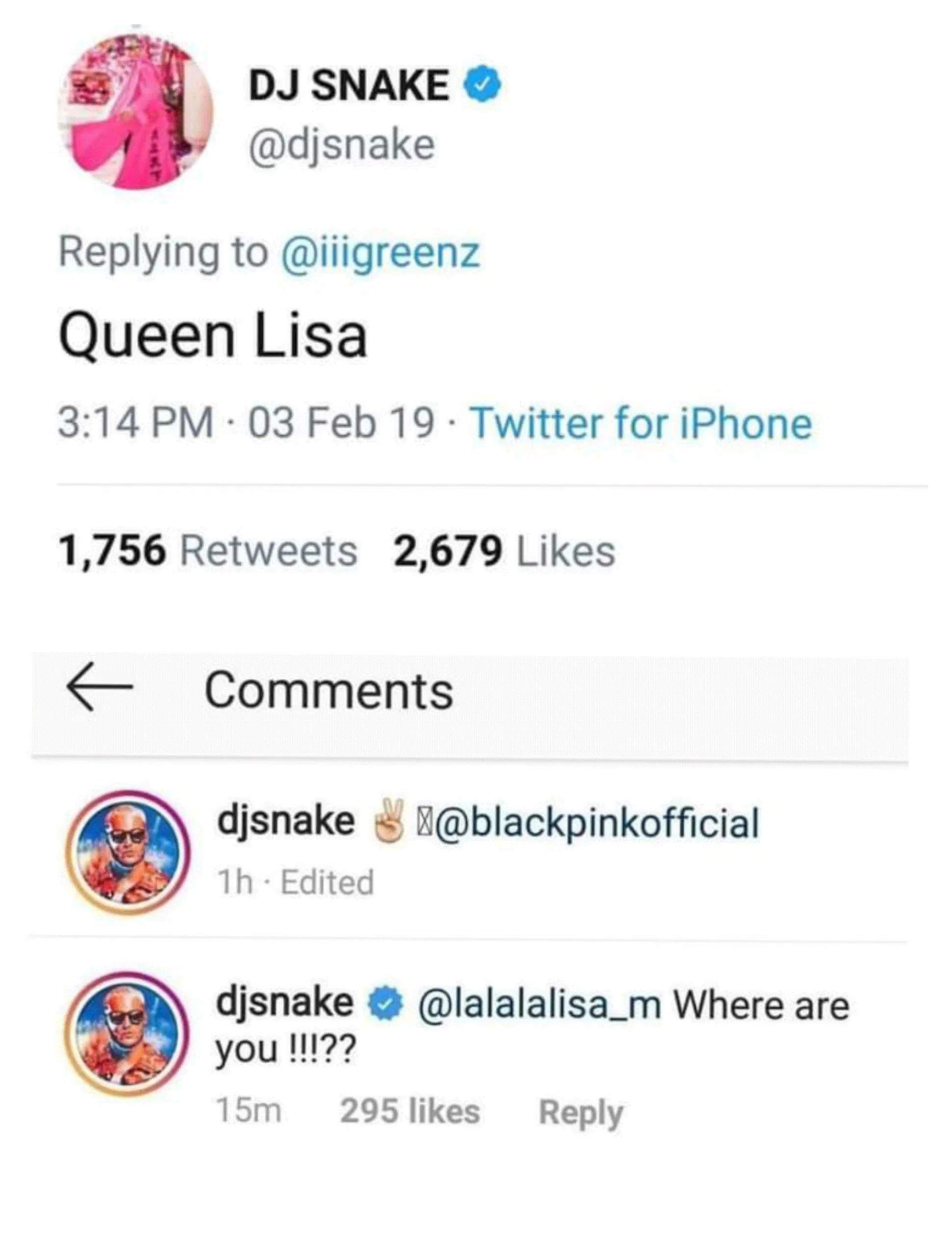 DJ Snake đã nhiều lần thể hiện mình rất thích Lisa (Nguồn: Internet). DJ Snake đã nhiều lần thể hiện mình rất thích Lisa (Nguồn: Internet).