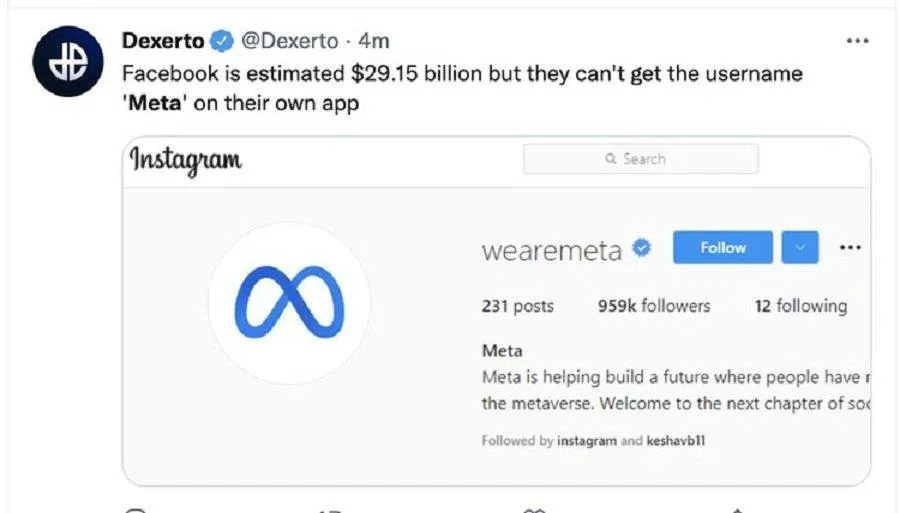 Hình như đã có ai đó lấy tên Meta trên Instagram? (Ảnh: Internet). Hình như đã có ai đó lấy tên Meta trên Instagram? (Ảnh: Internet).