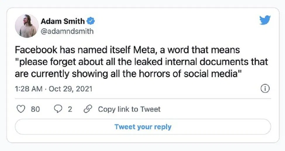 Meta có nghĩa là "xin hãy quên hết những tài liệu nội bộ bị rò rỉ đang cho thấy toàn bộ sự kinh hoàng của mạng xã hội"? (Ảnh: Internet). Meta có nghĩa là "xin hãy quên hết những tài liệu nội bộ bị rò rỉ đang cho thấy toàn bộ sự kinh hoàng của mạng xã hội"? (Ảnh: Internet).