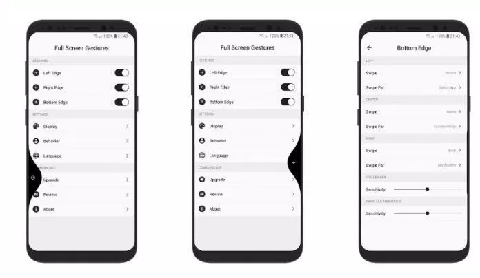 Ứng dụng Full-Screen Gestures thay đổi giao diện Android (Ảnh: Internet).