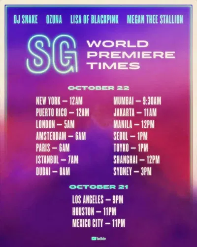 Lịch phát hành ca khúc "SXY GRL" ở một số quốc gia (Nguồn: Internet). Lịch phát hành ca khúc "SXY GRL" ở một số quốc gia (Nguồn: Internet).