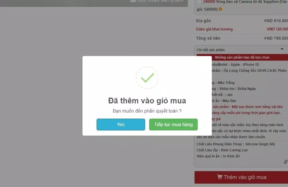 Bạn đã chọn sản phẩm thành công (Ảnh: BlogAnChoi).