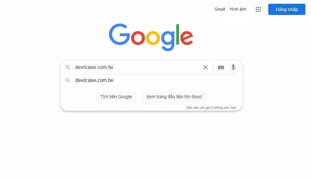 Tìm trang chủ của DEVILCASE trên Google (Ảnh: BlogAnChoi).