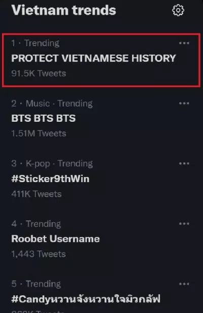 Phong trào bảo vệ lịch sử Việt Nam trên Twitter. (Ảnh: Internet)