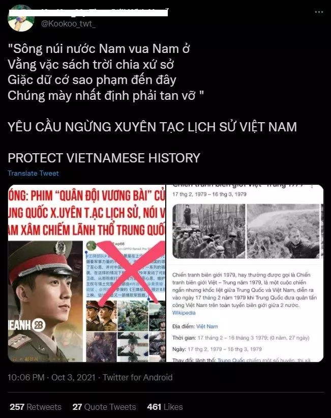 Khán giả Việt Nam tạo trend Twitter bảo vệ lịch sử nước nhà, tẩy chay phim xuyên tạc. (Ảnh: Internet)