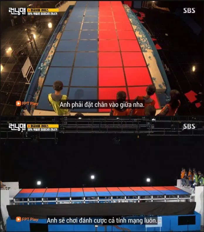 Trò chơi cây cầu thủy tinh phiên bản Running Man. (Ảnh: Internet).