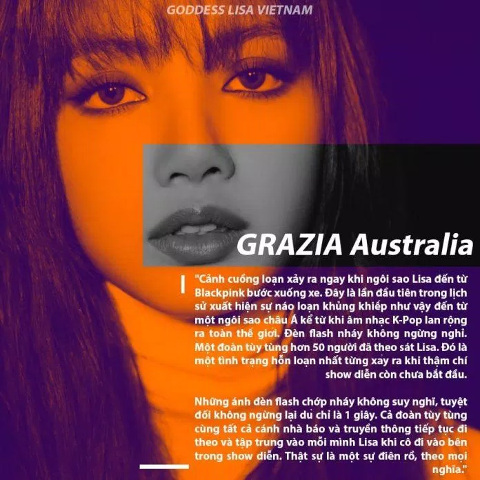 Tạp chí lớn ở Úc GRAZIA Australia viết về Lisa (Nguồn: Fanpage Goddess Lisa VietNam)
