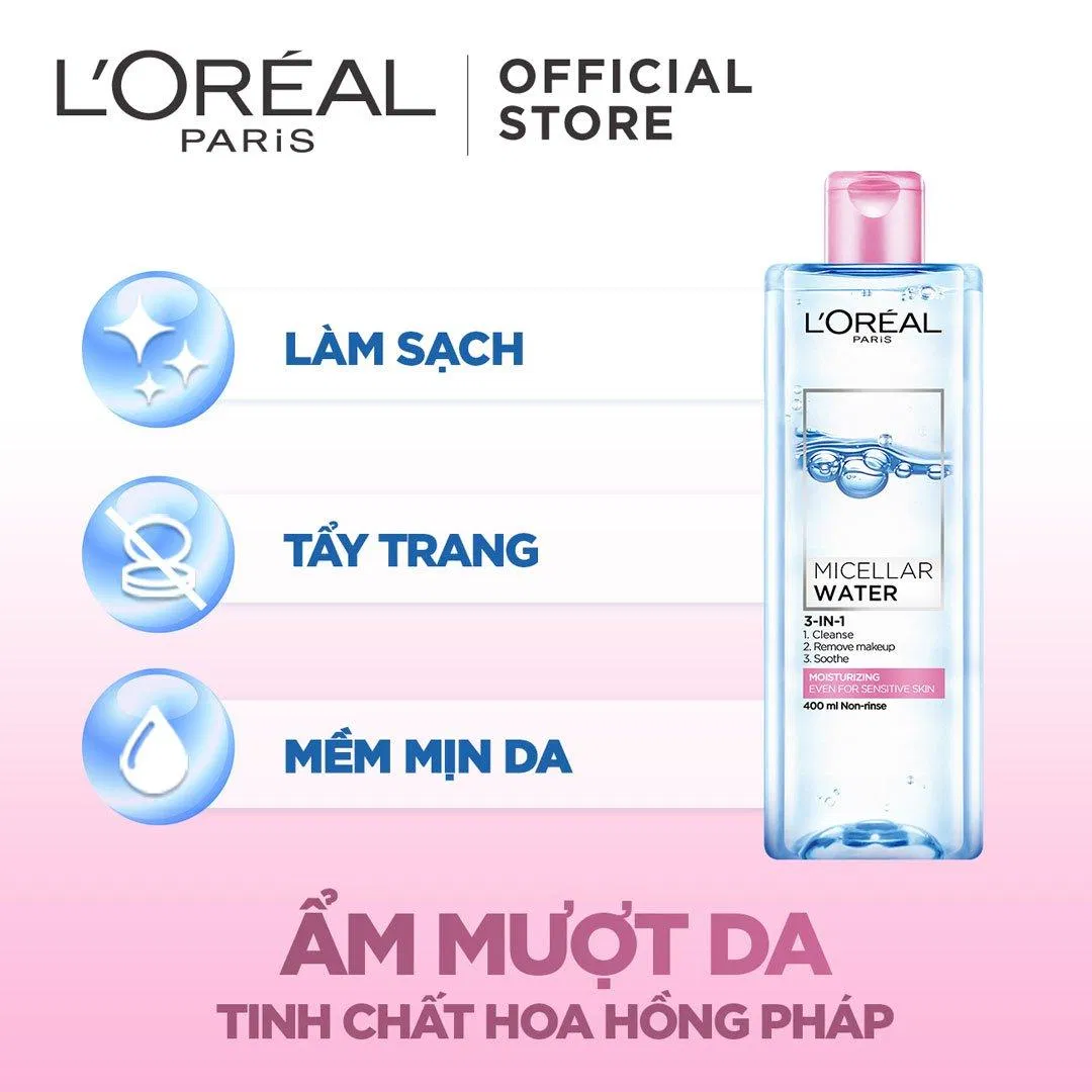 Nước tẩy trang Micellar Water 3-in-1 Moisturizing Even For Sensitive Skin nắp hồng cho da nhạy cảm ( Nguồn: internet)