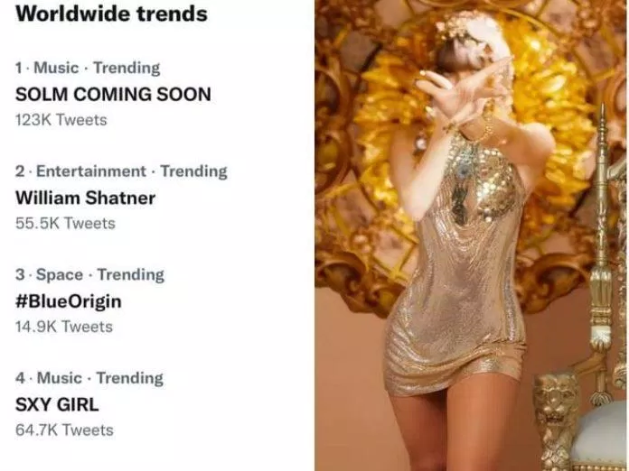 2 hashtag #SOLMCOMINGSOON và #SXYGIRL nhanh chóng chiếm lĩnh vị trí top 1 và top 4 top trending toàn cầu (Nguồn: Internet)