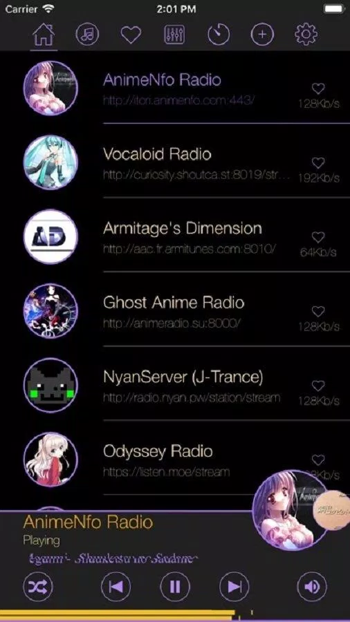 Ứng dụng Anime Music Radio Stations trên điện thoại (Ảnh: Internet).