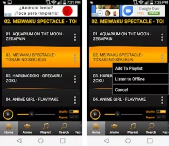 Ứng dụng Anime Music trên điện thoại (Ảnh: Internet).