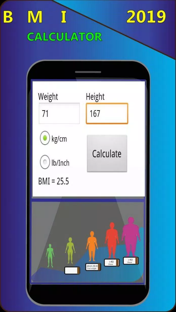 Ứng dụng BMI Calculator And body fat calculator trên điện thoại (Ảnh: Internet).