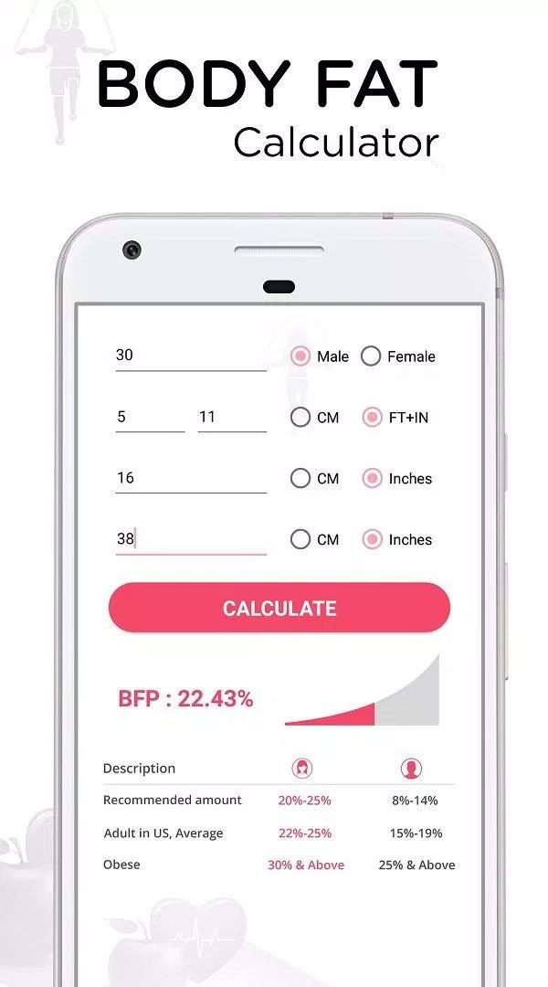 Ứng dụng Body Fat Percentage Calculator trên điện thoại (Ảnh: Internet).