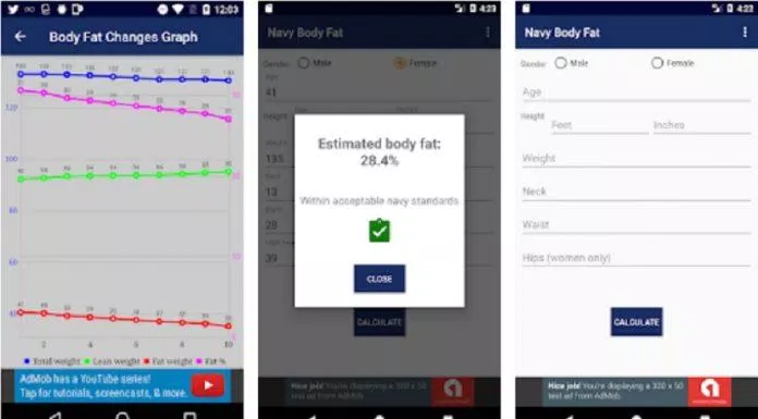 Ứng dụng Navy Body Fat Percentage Calculator and Tracker trên điện thoại (Ảnh: Internet).