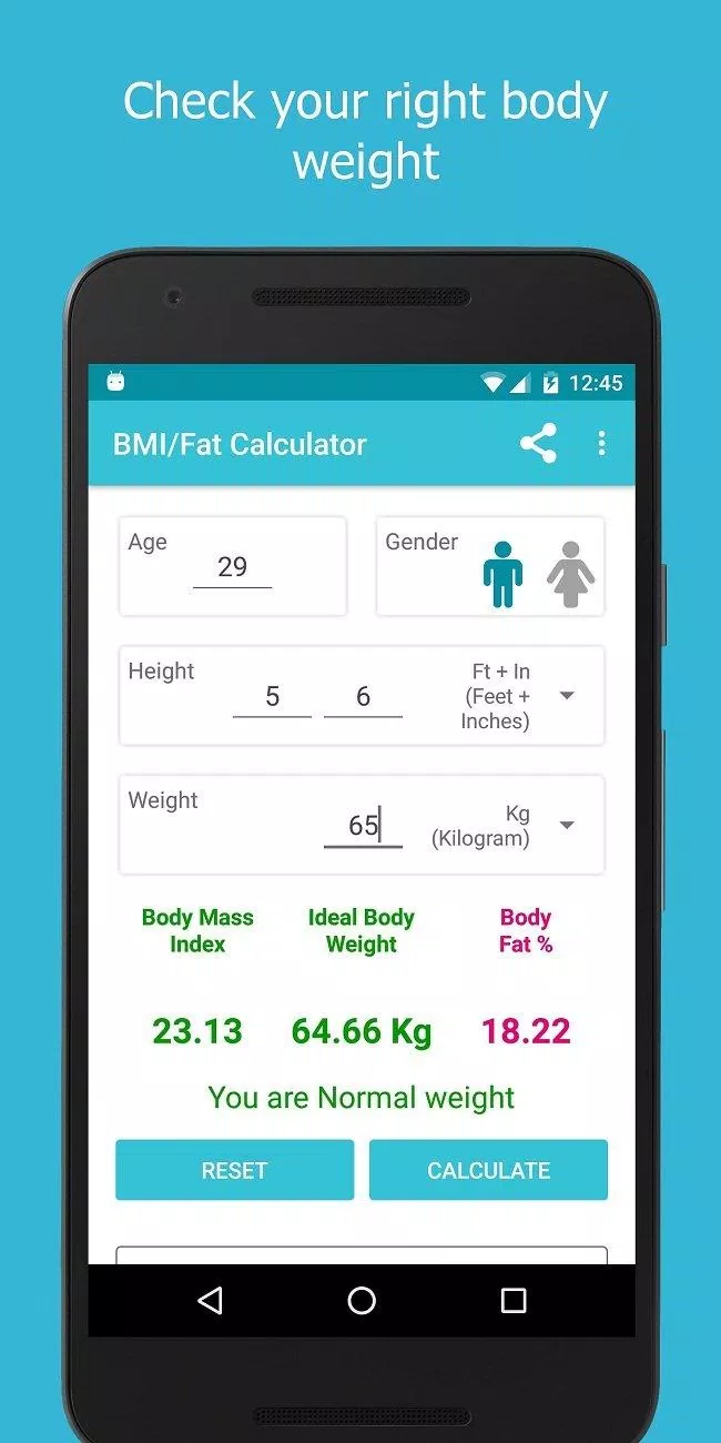 Ứng dụng BMI / Fat / Weight Calculator trên điện thoại (Ảnh: Internet).