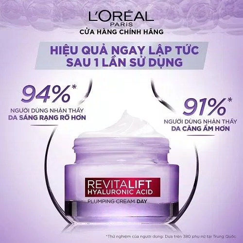 Kem dưỡng da ban ngày L'Oréal Revitalift Plumping với axit hyaluronic cung cấp độ ẩm cho da suốt cả ngày (Nguồn: internet)