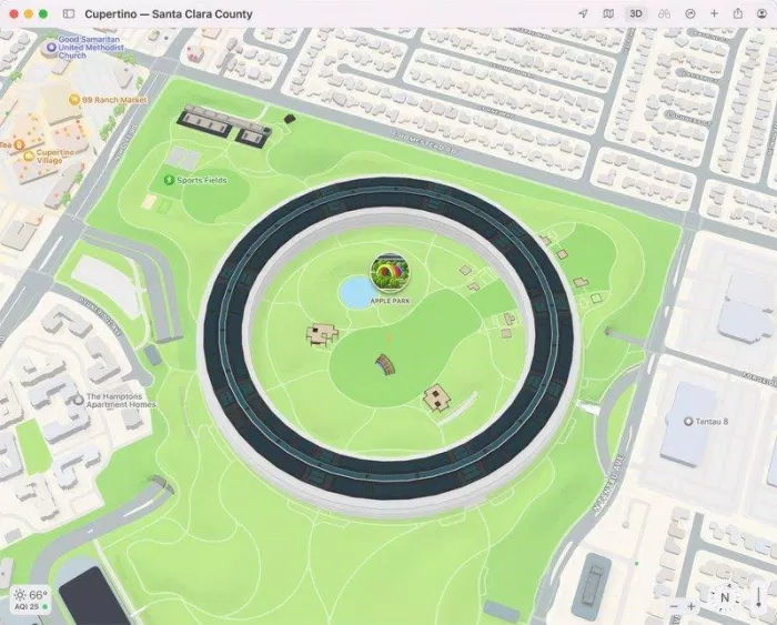 Hình ảnh của trụ sở Apple thông qua ứng dụng bản đồ của macOS Monterey (Ảnh: Internet).