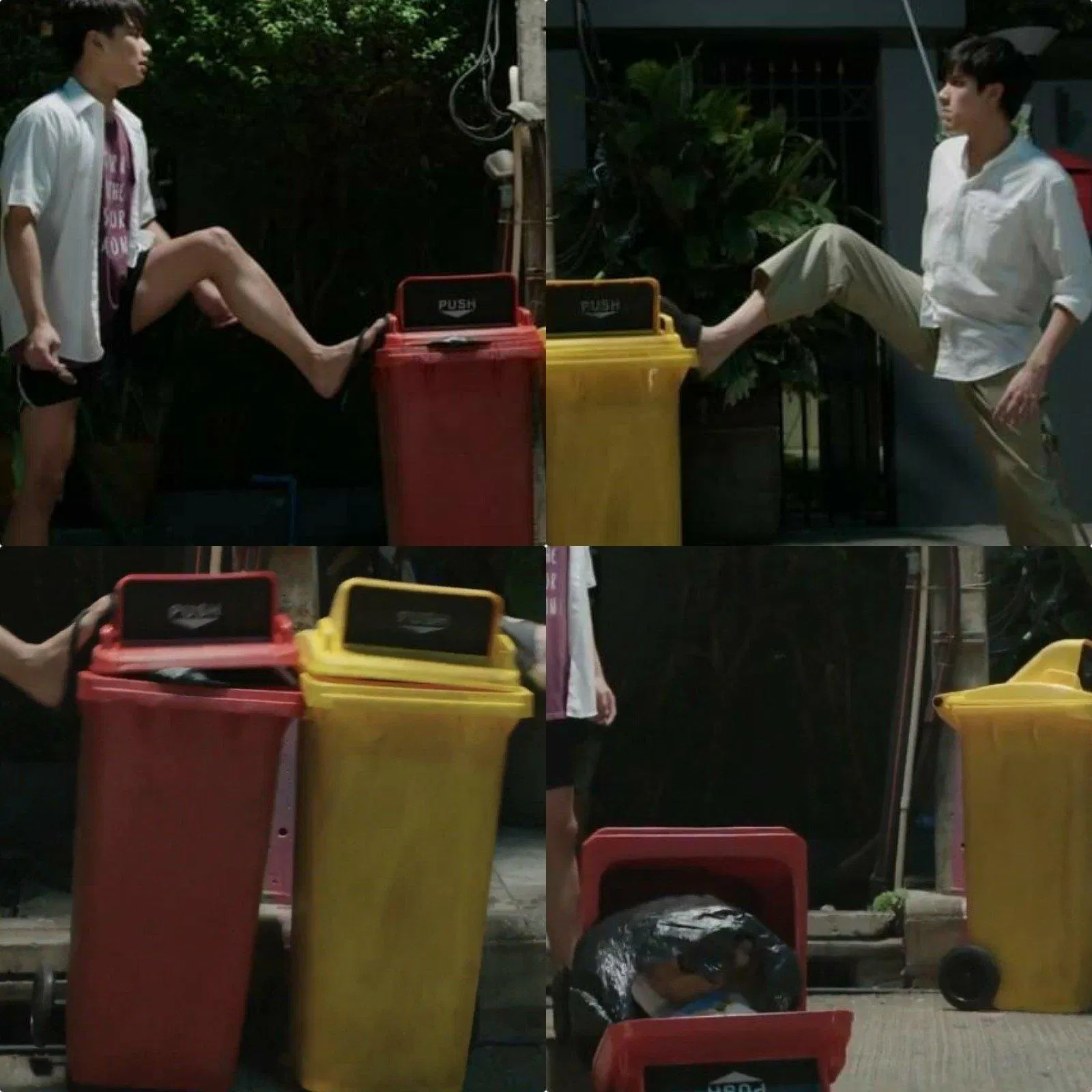 Đi đổ rác mà cũng phải tranh nhau cho bằng được. (Ảnh: Internet)