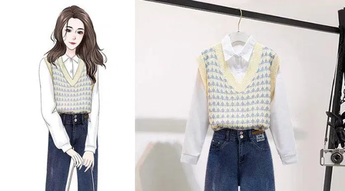 Quần jean cạp cao mix gile và sơ mi gọn gàng (Nguồn: Internet) Quần jean cạp cao mix gile và sơ mi gọn gàng (Nguồn: Internet)
