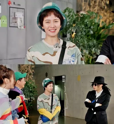 Song Ji Hyo lần đầu xuất hiện tại Running Man với kiểu tóc cắt ngắn. (Ảnh: Internet).