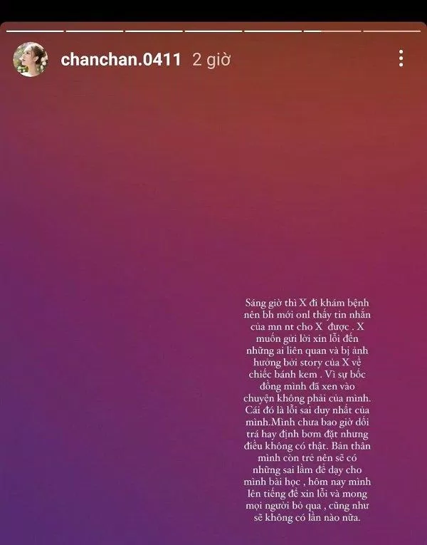 Story xin lỗi của Xoài Non. (Nguồn: BlogAnChoi) Story xin lỗi của Xoài Non. (Nguồn: BlogAnChoi)