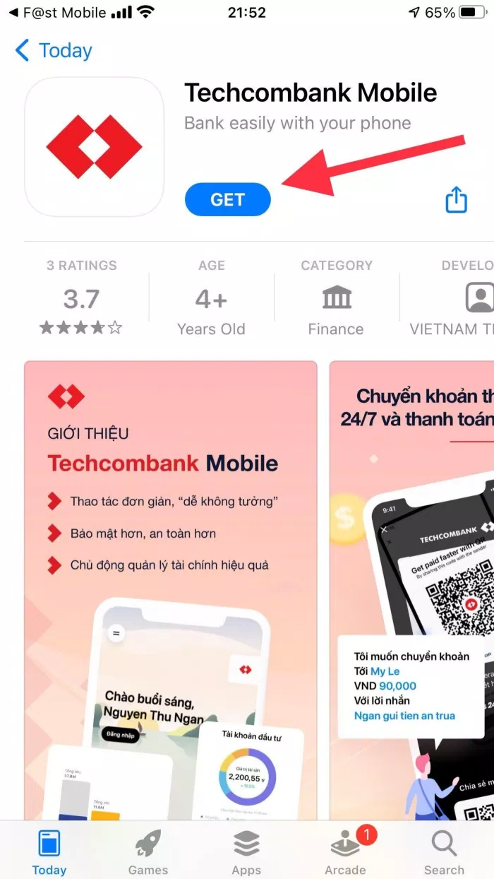Ứng dụng Techcombank Mobile trên App Store. (Ảnh: BlogAnChoi).