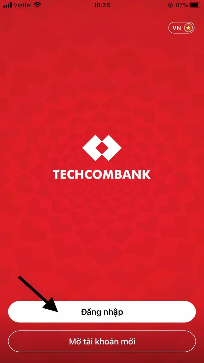 Giao diện đăng nhập ứng dụng Techcombank Mobile (Ảnh: BlogAnChoi).